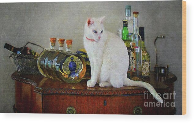 John+kolenberg Wood Print featuring the photograph Cat On The Liquor Cabinet by John Kolenberg
