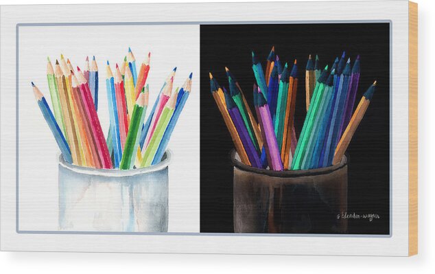 Colored Pencils Wood Print featuring the painting Colored Pencils - The Positive And The Negative by Arline Wagner