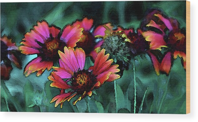 Digital Painting Wood Print featuring the photograph Digital Painting Indian Blanket Ribbon 2220 DP_2 by Steven Ward