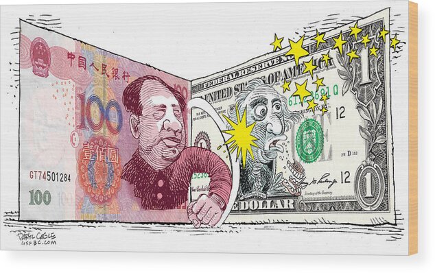 Dollar Wood Print featuring the drawing Dollar vs Yen by Daryl Cagle