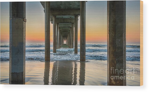 Beach Wood Print featuring the photograph Down Under Scripp's Pier by David Levin