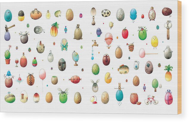  Eggs Easter Wood Print featuring the painting Eastereggs by Kestutis Kasparavicius