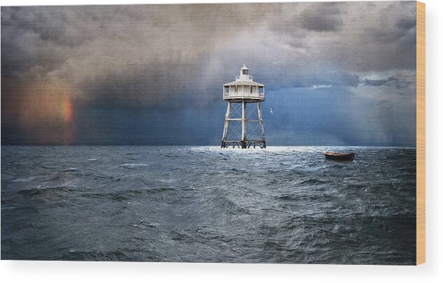 Horizon Over Water Wood Print featuring the digital art Escaping Rowboat by Kathryn McBride