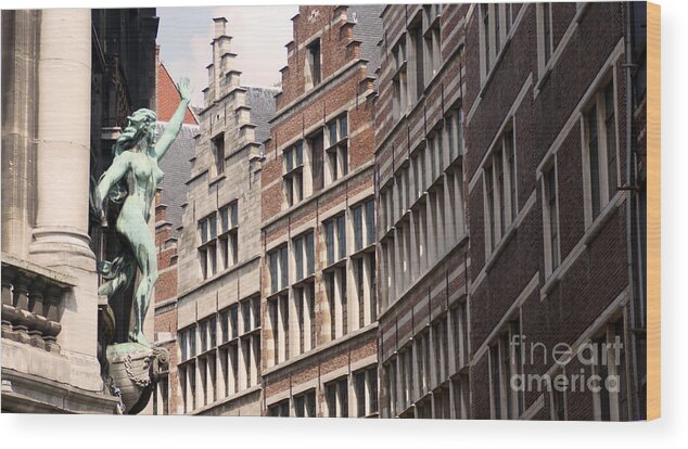 Facade Wood Print featuring the photograph Facade figure in Antwerp Belgium by Eva-Maria Di Bella