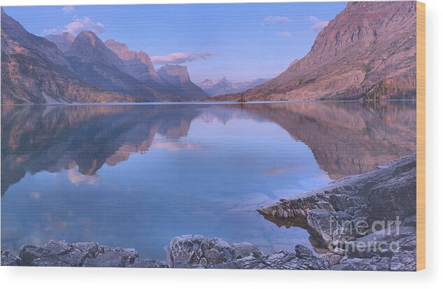 St Mary Wood Print featuring the photograph Glacier Park St Mary Sunrise Panorama by Adam Jewell