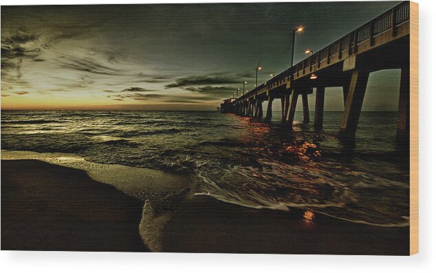 Alabama Wood Print featuring the photograph Golden Sunrise at the Pier by Michael Thomas