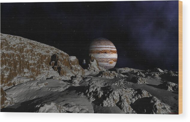 Jupiter Wood Print featuring the digital art In the shadows of a distance giant by David Robinson