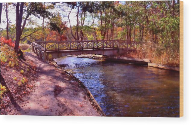 Autumn Wood Print featuring the mixed media Island Bridge in Autumn by Stacie Siemsen