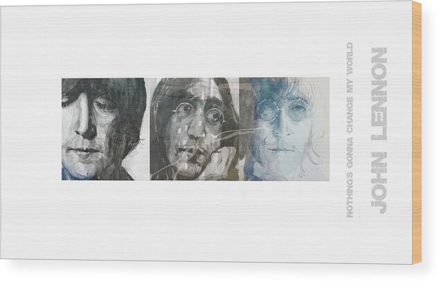 John Lennon Wood Print featuring the mixed media John Lennon Triptych by Paul Lovering
