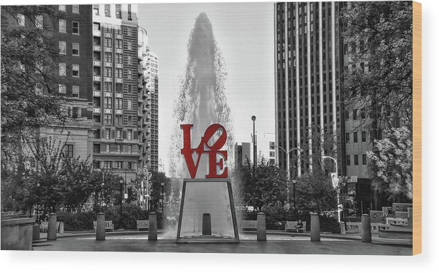 Love Wood Print featuring the photograph Love Panorama - Black and White and Red by Bill Cannon