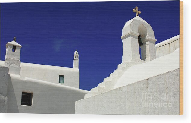 Architecture Wood Print featuring the photograph Mykonos Greece Architectual Line 5 by Bob Christopher
