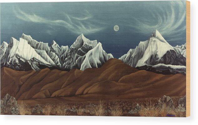 Andes Mountains Wood Print featuring the painting New Years Moon Over Cojata Peru by Anastasia Savage Ealy