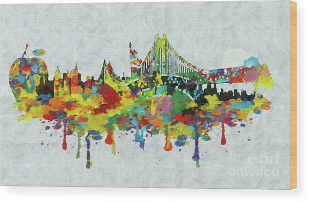 New York Wood Print featuring the painting New York City Panorama by Stefano Senise