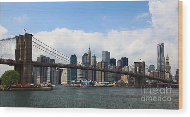 Nyc Wood Print featuring the photograph NYC Brooklyn Bridge Midday l by Wayne Moran