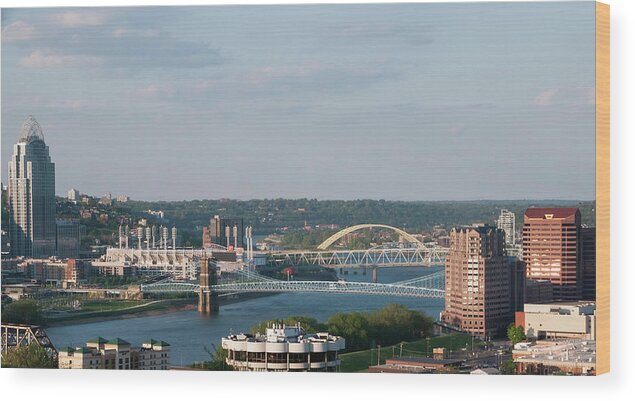 Ohio Rivers Suspension Bridge Wood Print featuring the photograph Ohio River's Suspension Bridge by Phyllis Taylor