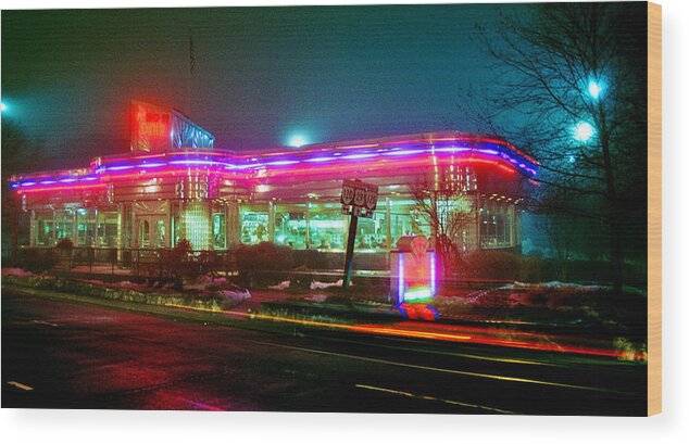 Diner Wood Print featuring the photograph Open all night, color by Bill Jonscher
