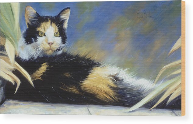 Cat Wood Print featuring the painting Princess of the Garden by Lucie Bilodeau