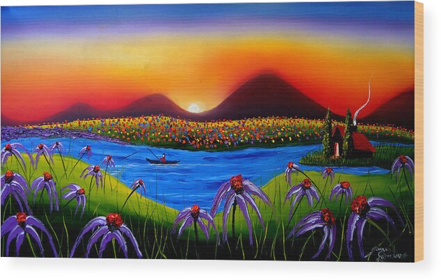  Wood Print featuring the painting Purple Cone Flowers At Dusk #2 by James Dunbar