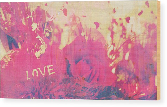 Red Valentine Retro Wood Print featuring the photograph Retro Valentine Hearts Flowers by Suzanne Powers