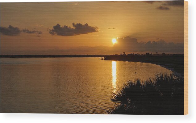 Sunrise Wood Print featuring the photograph Sunrise Mobile Bay by Sandy Keeton