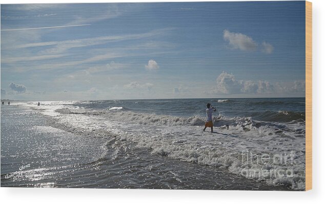 Ocean Wood Print featuring the photograph Surf Fisherman by Aaron Shortt