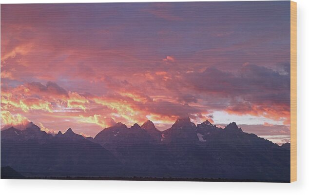 Tetons Wood Print featuring the photograph Tetons Sunset by Jean Clark
