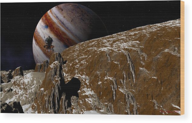 Jupiter Wood Print featuring the digital art Travelers on the horizon by David Robinson