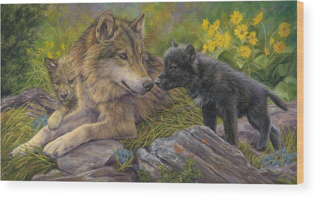 Wolf Wood Print featuring the painting Unconditional Love by Lucie Bilodeau