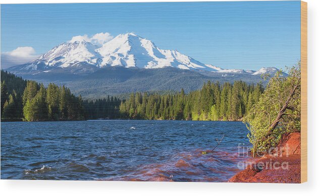 Mt Shasta Wood Print featuring the photograph Lake Siskiyou and Mt Shasta #1 by Ken Brown