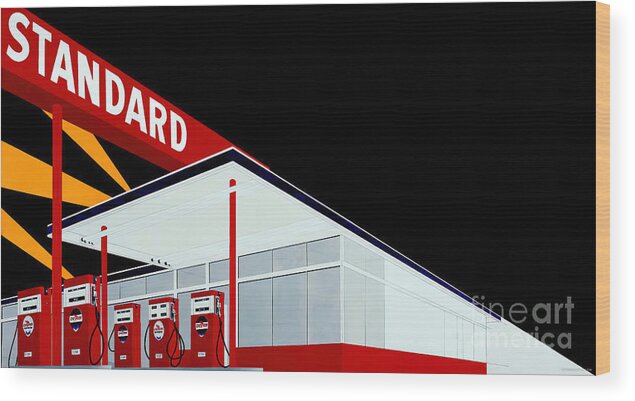 Vintage Wood Print featuring the mixed media 1966 Standard Gas Station Art by Edward Ruscha