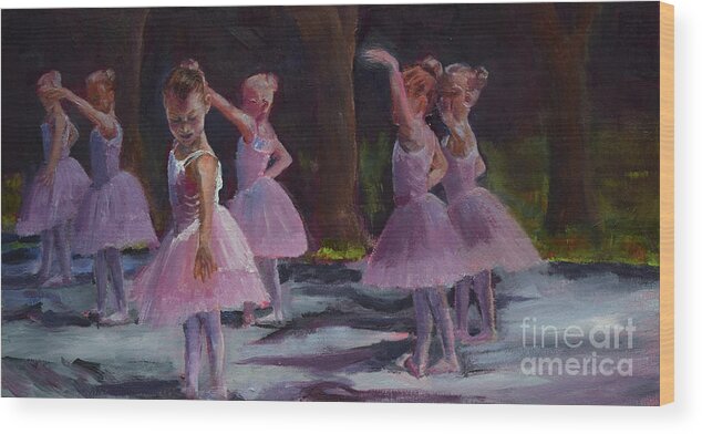 Dancing Wood Print featuring the painting Ballerinas Under the Trees - Dancing by Jan Dappen