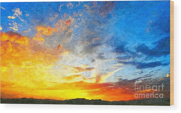 Background Wood Print featuring the photograph Beautiful sunset in landscape in nature with warm sky, digital a by Joaquin Corbalan