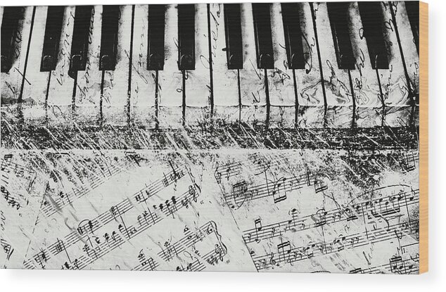 Piano Wood Print featuring the painting Black and White Piano Keys by Dan Meneely