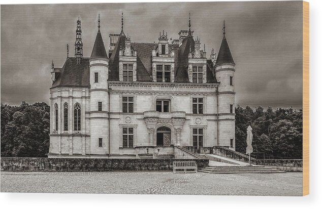 France Wood Print featuring the photograph Chateau Chenonceau, Sepia Version by Marcy Wielfaert