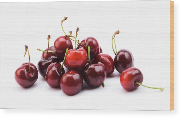Cherry Wood Print featuring the photograph Cherries On White by Timsa