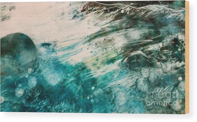 Abstract Wood Print featuring the painting Cleansing Wave by Deb Stroh-Larson