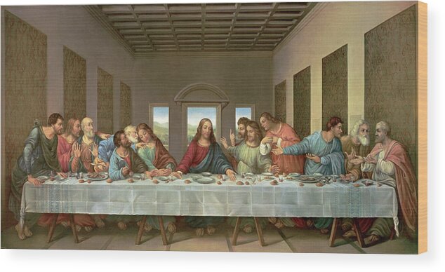 Da Vinci-the Last Supper Wood Print featuring the mixed media Da Vinci-the Last Supper by Portfolio Arts Group
