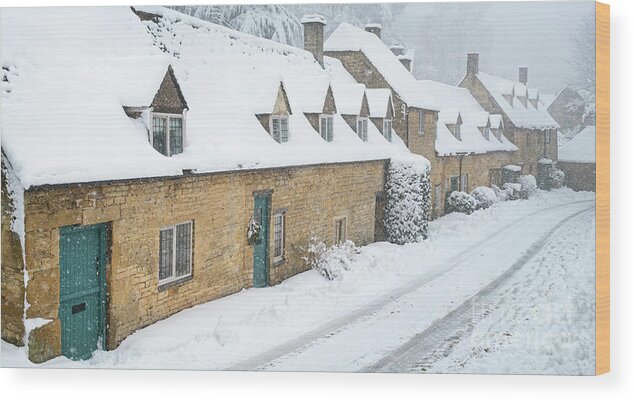 Snow Wood Print featuring the photograph December Snow Storm in Snowshill by Tim Gainey