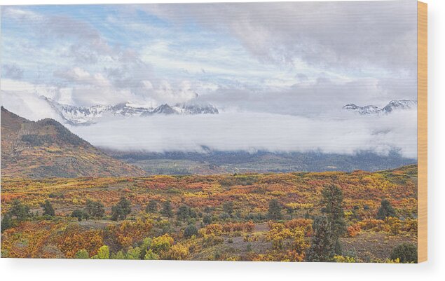 Clouds Wood Print featuring the photograph Fall Colors And Low Clouds by Larry J. Douglas