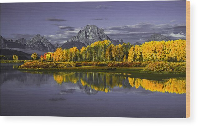 Grand Teton Wood Print featuring the photograph Grand Teton Fall Morning by Bing Yu