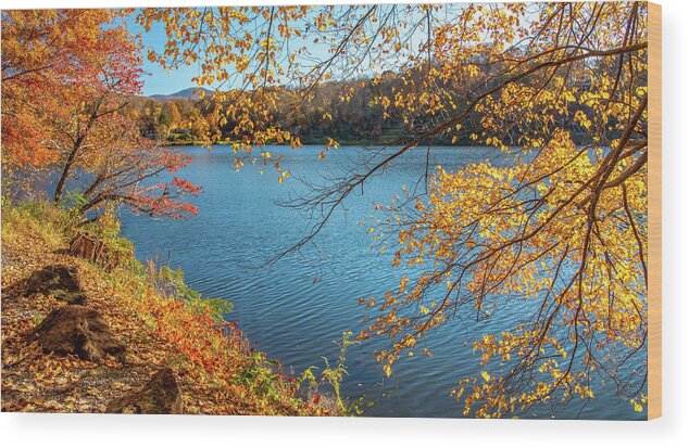 Lake Wood Print featuring the photograph Idyllic Autumn Afternoon by Marcy Wielfaert