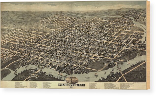 Map Of Wilmington Delaware 1874 Wood Print featuring the mixed media Map Of Wilmington Delaware 1874 by Vintage Lavoie