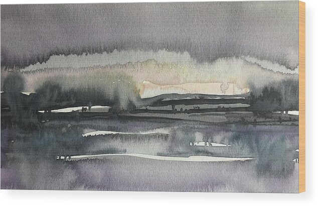 Purple Wood Print featuring the painting Moody Blues and Black Abstact by Luisa Millicent