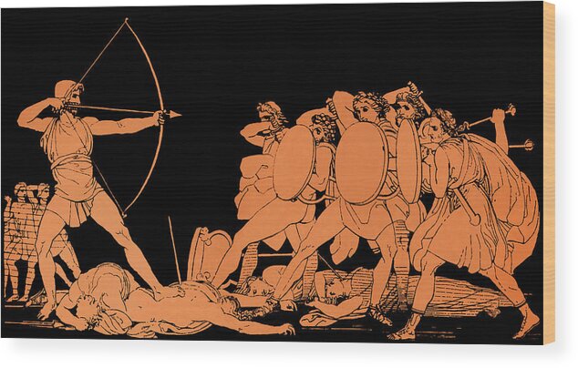 Bow Wood Print featuring the painting Odysseus Killing The Suitors Of His Wife Penelope On The Island Of Ithaca by Greek School