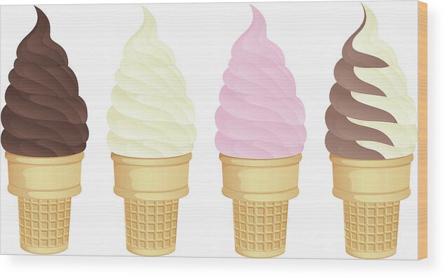 Unhealthy Eating Wood Print featuring the digital art Soft Serve Cones by Johnnylemonseed