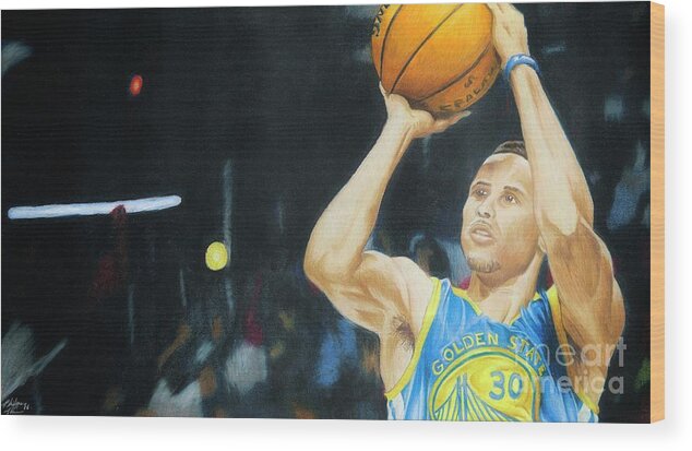 Curry Wood Print featuring the drawing Steph Curry by Philippe Thomas