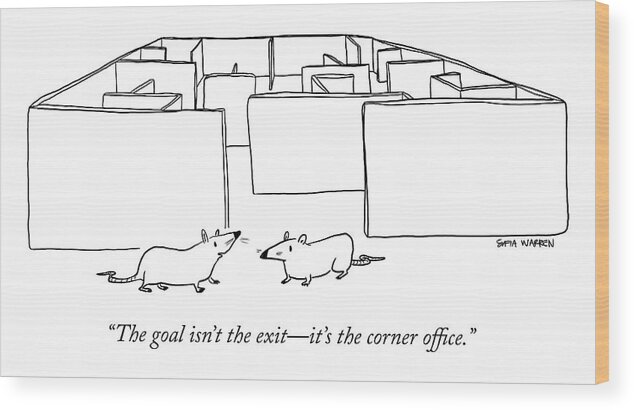 the Goal Isn't The Exit�it's The Corner Office.� Rat Wood Print featuring the drawing The Corner Office by Sofia Warren