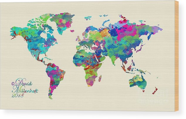 World Map Wood Print featuring the digital art World Map Watercolor by David Millenheft