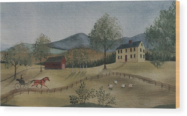 Early American Wood Print featuring the painting Yellow House by Lisa Curry Mair