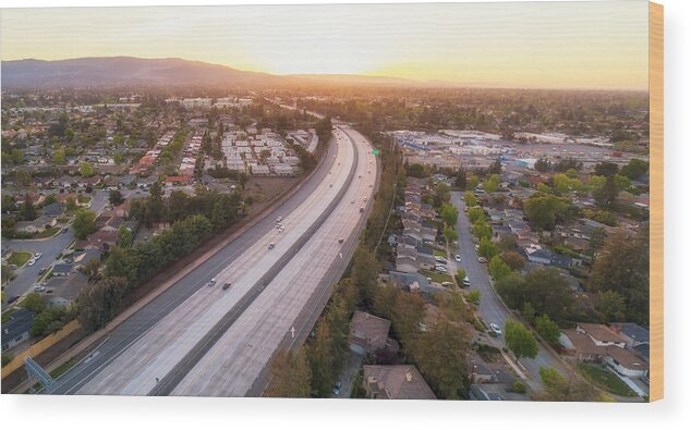 San Francisco Wood Print featuring the photograph Aerial Of Highway 280 in Silicon Valley. Cupertino, USA by Jonathan Clark